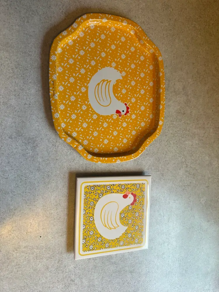 Chicken And Cow Tray And Trivet Sets.  You Get Both