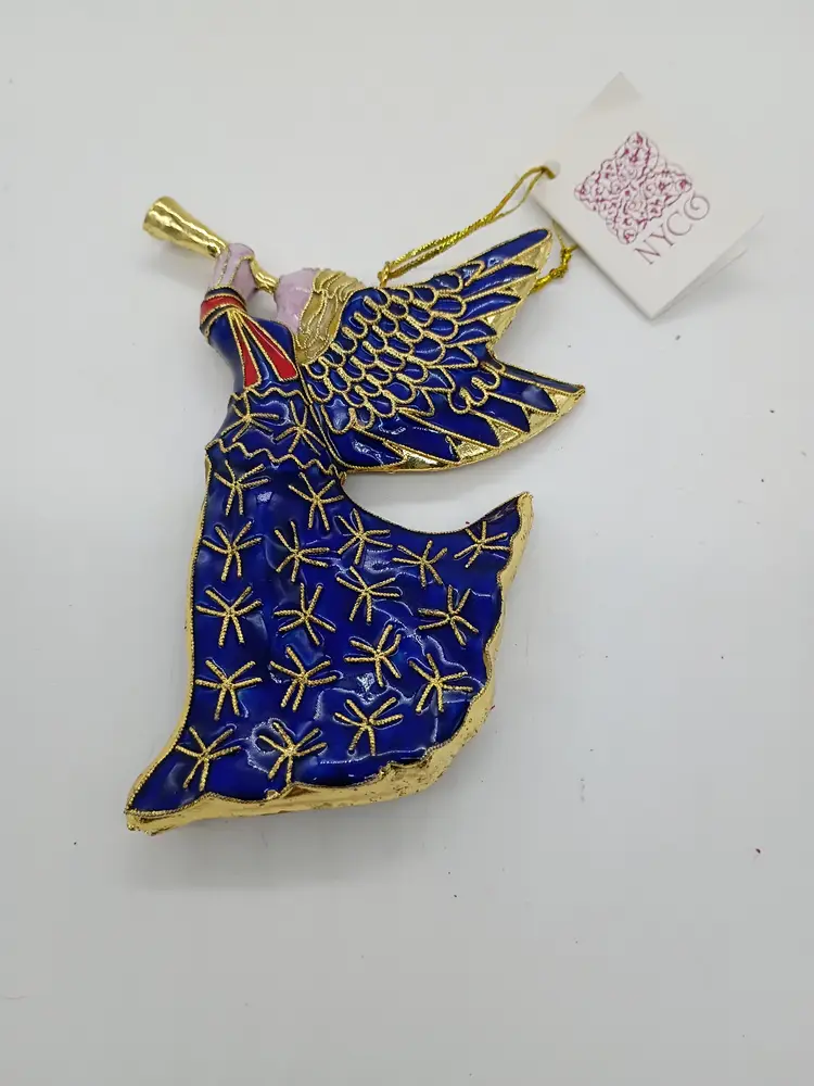 NYCO Cloisonné Christmas Ornament Angel with Trumpet 5"
