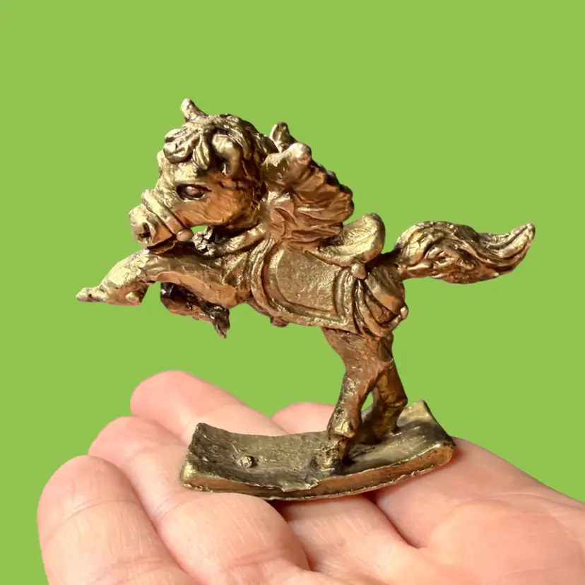 Vintage Metal Pewter Pegasus Rocking Horse Figurine Paperweight Gold Tone