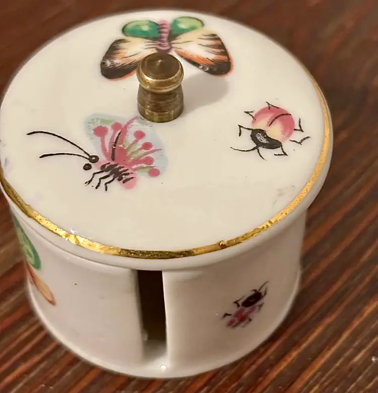 Vintage Porcelain Stamp Dispenser 2”x 1.5”