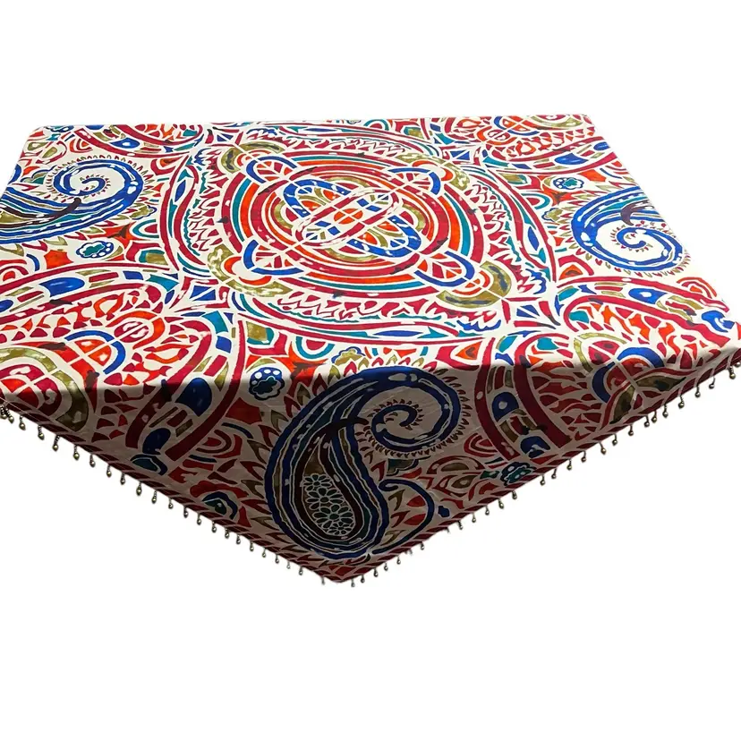 Batik Paisley pattern 41" x 41" beaded edged tablecloth