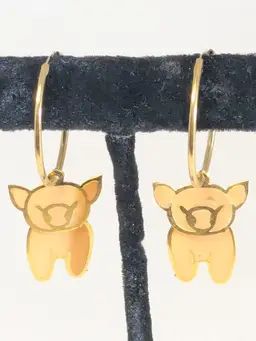 Gold Tone Piggy Hoop Pierced Earrings OINK