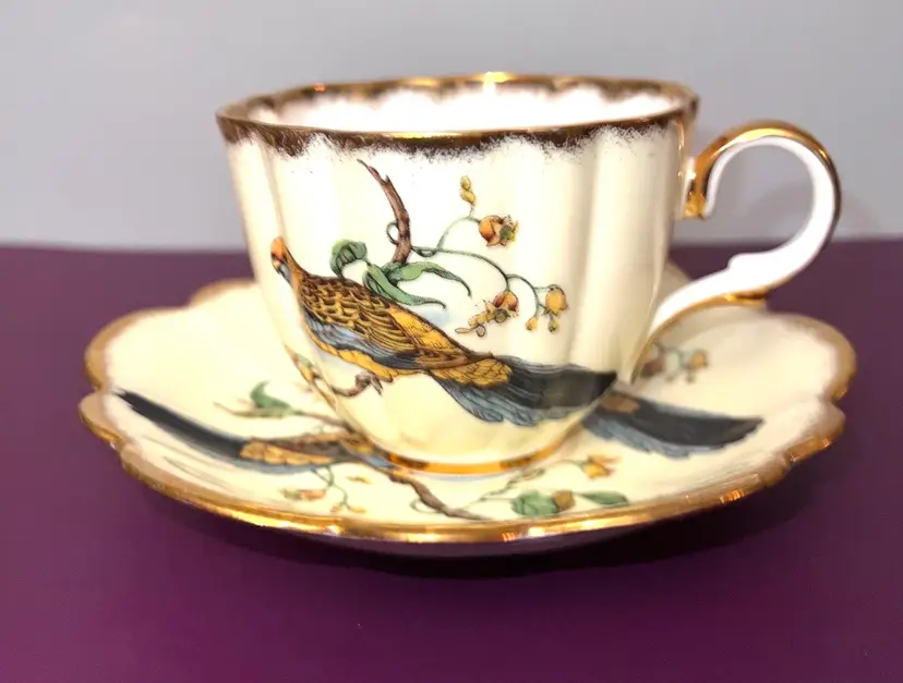 Vintage Taylor And Kent England Scalloped Parakeet Cup And Saucer