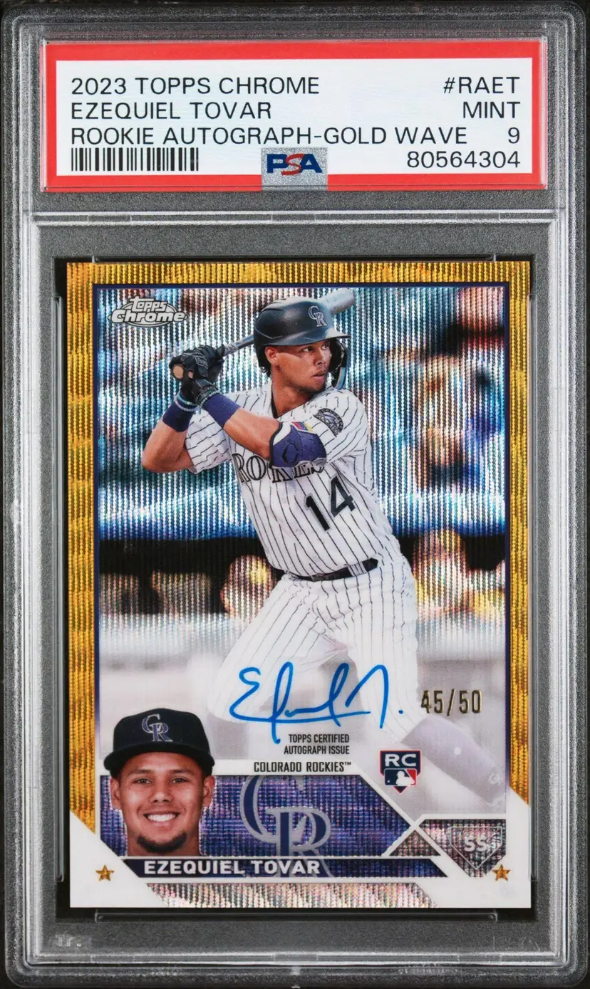 Ezequiel Tovar Topps Chrome Gold Wave Refractor Auto /50 RC PSA 9 Colorado Rockies