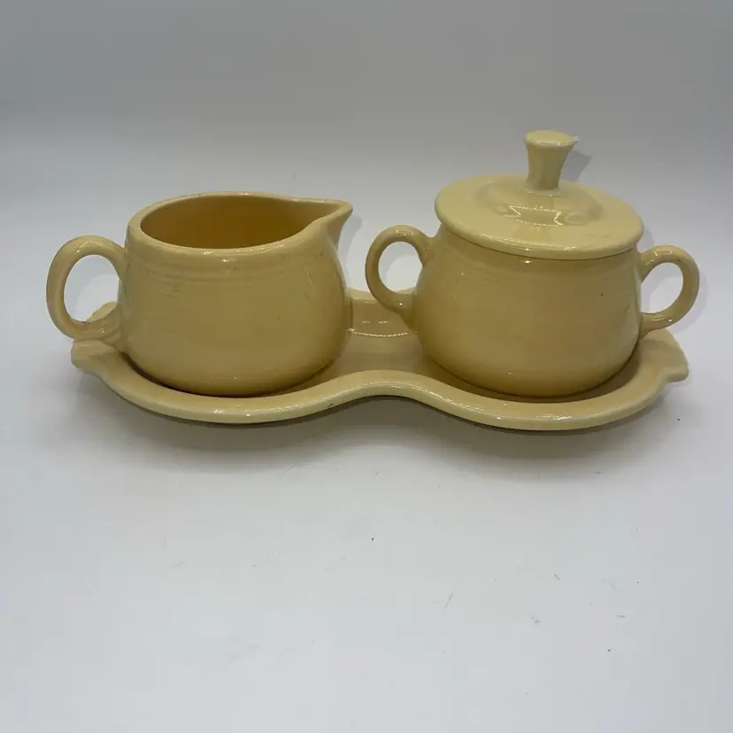 Fiestaware Yellow Cream and Sugar w/Lid and Serving Tray Homer Laughlin
