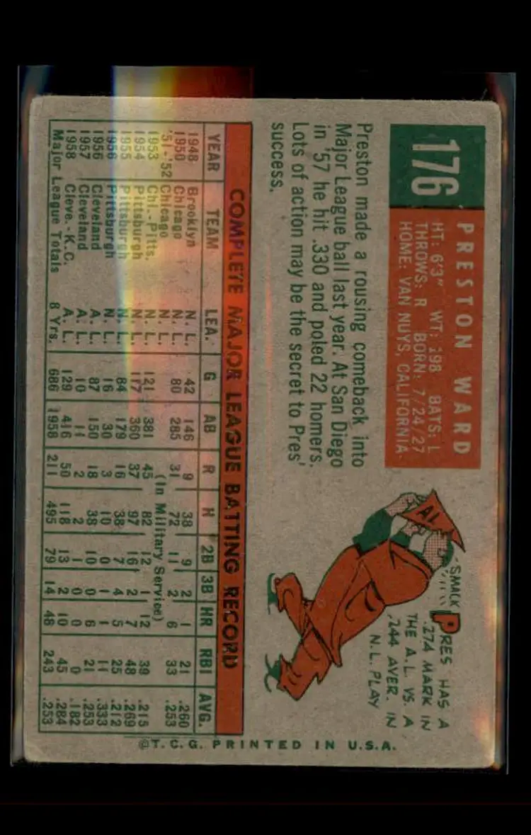 1959 Topps #176 Preston Ward - (pk4) - Kansas City Athletics