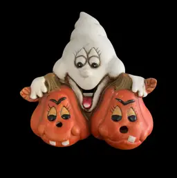 VTG Two Pumpkins & Ghost Ceramic Votive Holder