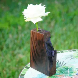 Rustic Walnut Wood Single Stem Vase with Natural Edge (7.5" x 5" x 1.75")