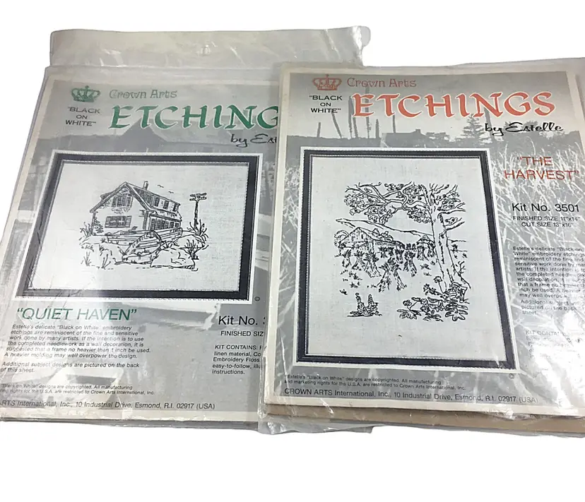 Crown Arts Etching Embroidery Kits (2) Quiet Haven and The Harvest 