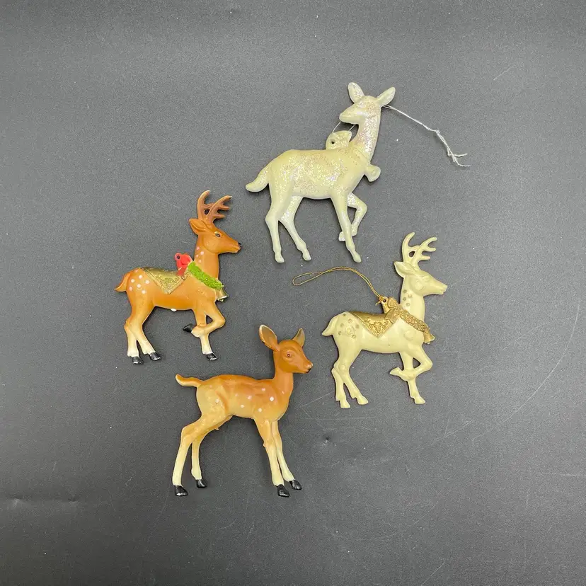Plastic Reindeer Ornaments Figurine Lot of 4 Vintage Christmas Holiday Decor Toy