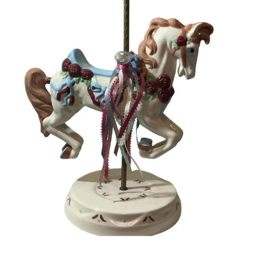Gorgeous Vintage Carousel Horse On Metal Stand. 14” Tall Assembled.
