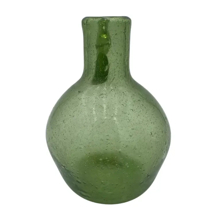 Vintage Handblown (Blenko?) Light Green Glass Jug/Bud Vase, Applied Handle/Bubbles
