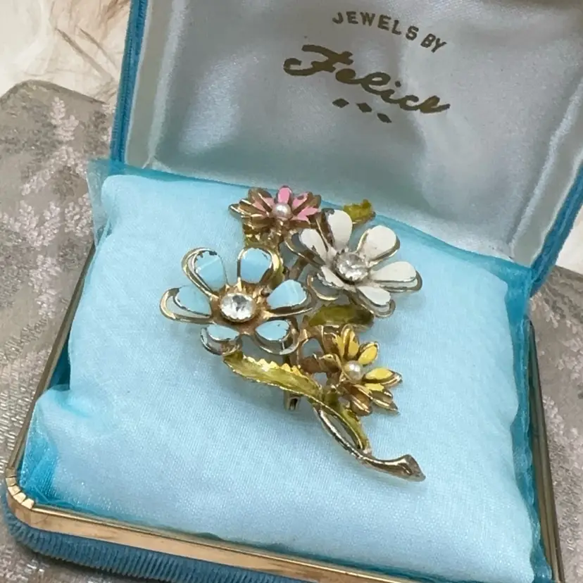 Vintage Enamel Floral Brooch