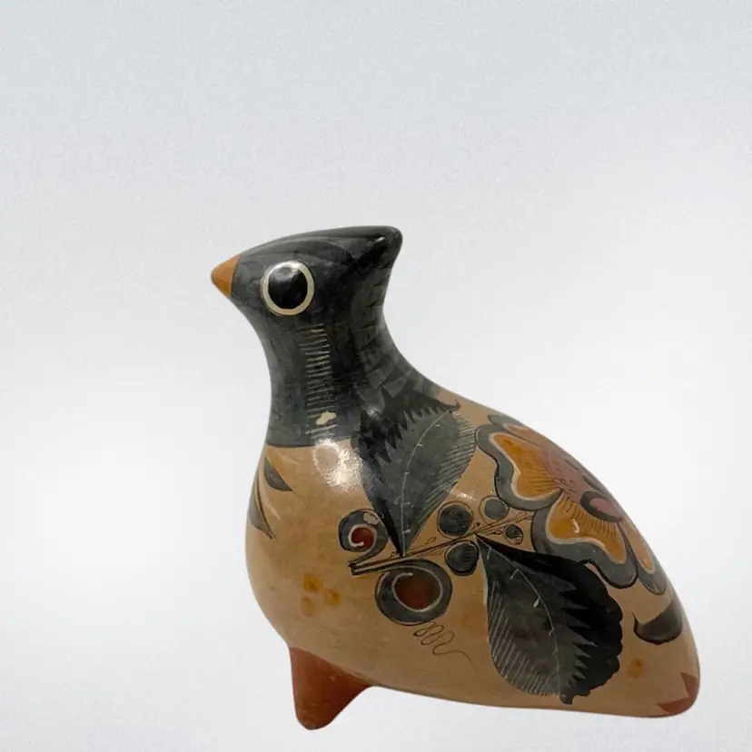 Tonala Hand Painted Bird Figurine  Mexican Folk Art Pottery Signed READ 
4.75” T x 4.75” W