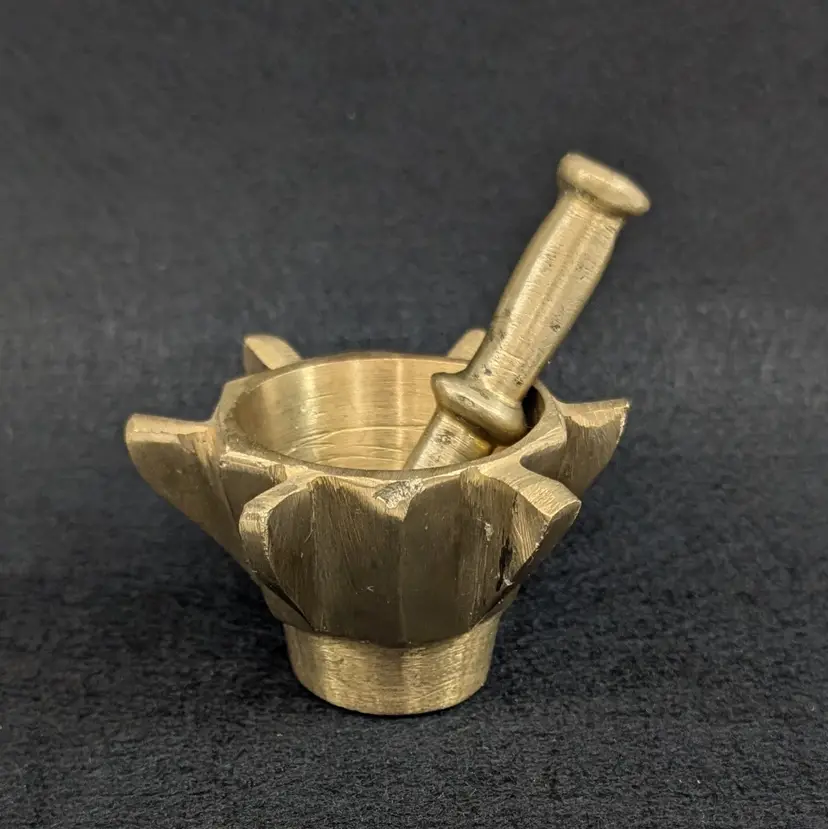 Vintage Moroccan Handmade Brass Mortar & Pestle Mahraz Apothecary Spice Grinder