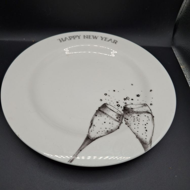 Happy New Year Epoch Plate Set Of 4 Salad/Desert With Champagne Glass Design Y2K