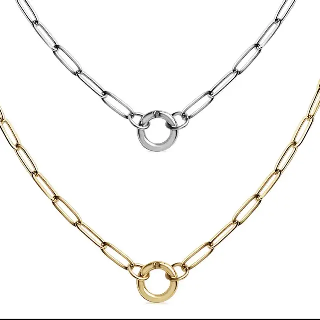 18k Gold Stainless  Steel Charm Keeper Necklace Also In Silver Stainless Steel