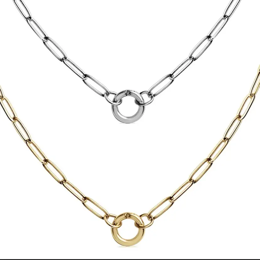 18k Gold Stainless  Steel Charm Keeper Necklace Also In Silver Stainless Steel