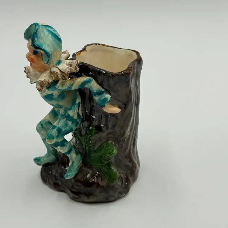 Relpo Japan Pixie Elf On A Log Tree A847 Vintage Ceramic Small Vase Figurine