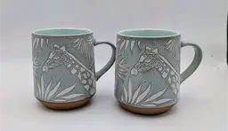 Pier 1 Imports  Giraffe Coffee Tea Cup Mug Stoneware, Set of 2, Mint Green