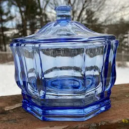 Concord Blue, Vintage Candy Dish With Lid, By Indiana Glass. 5.75”h.