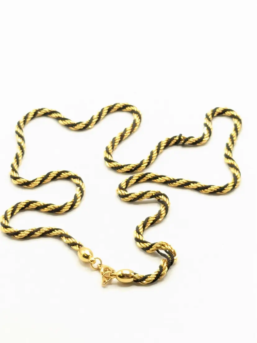 Vintage Trifari Gold Tone and Black Rope Chain Necklace