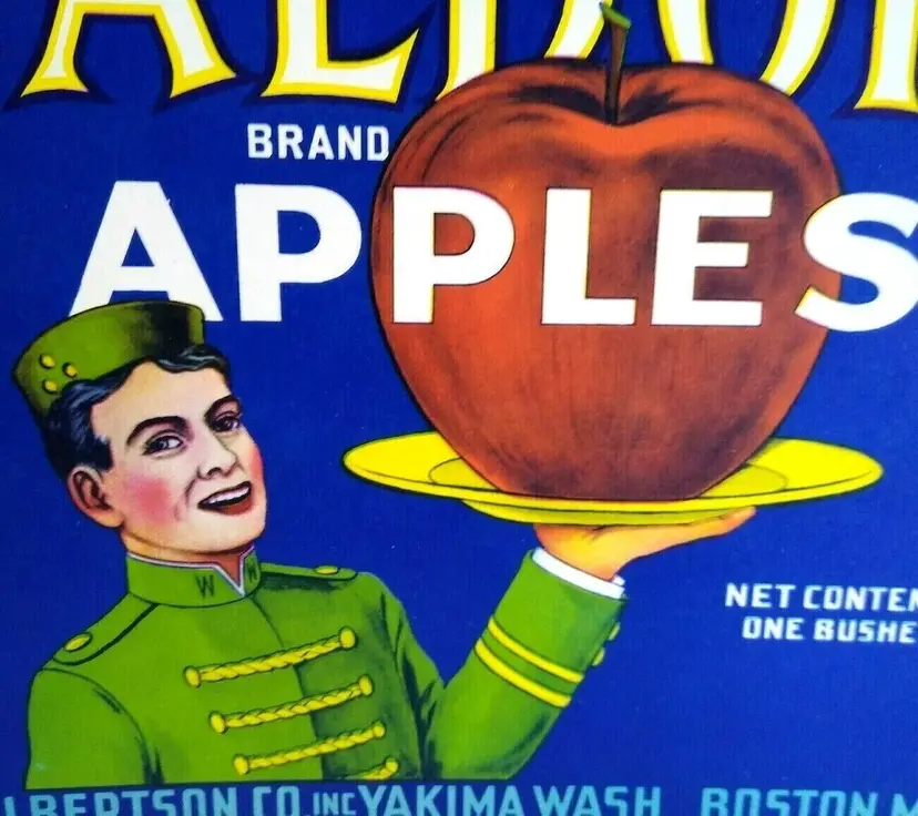 Waldorf Apples Fruit Crate Label Bellhop Bellboy Original Vintage 1930s Art Deco