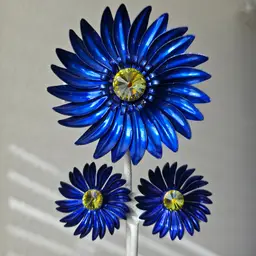 Vintage Blue Enamel Watermelon Rivoli Center Flower Brooch & Clipon Earrings