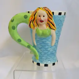 #2031 Mermaid Coffee Cup Mug Signature Collection By Becca Home ETC Multi Colors Crab On The Backside