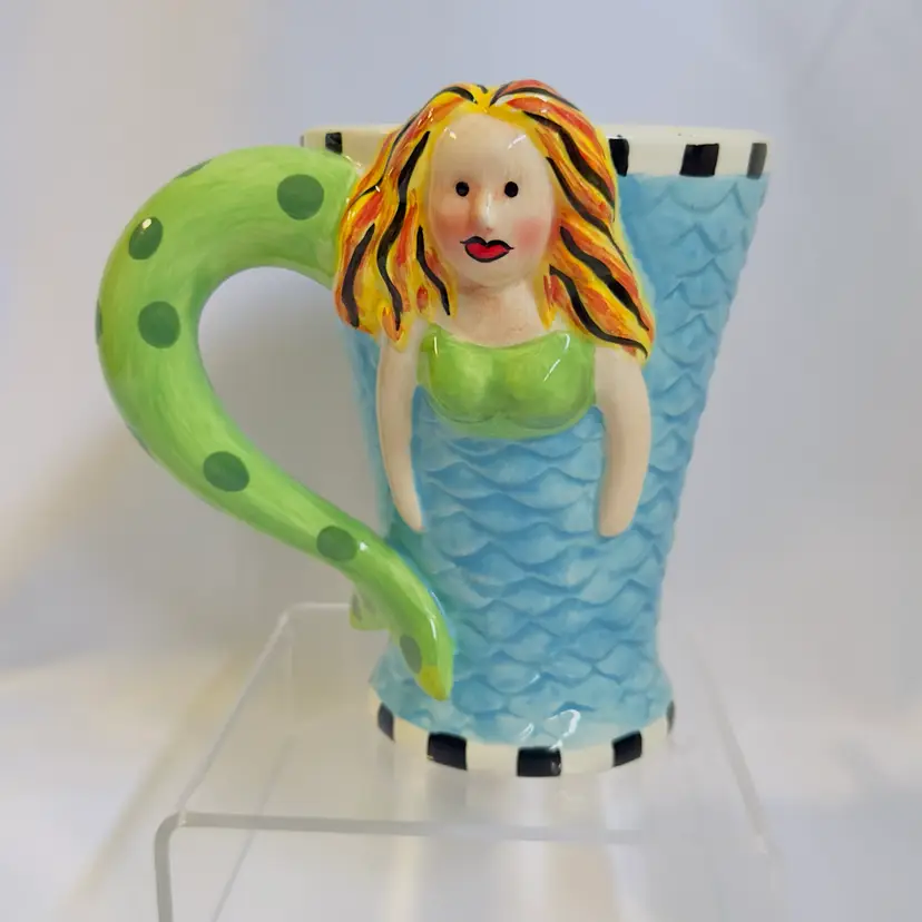 #2031 Mermaid Coffee Cup Mug Signature Collection By Becca Home ETC Multi Colors Crab On The Backside