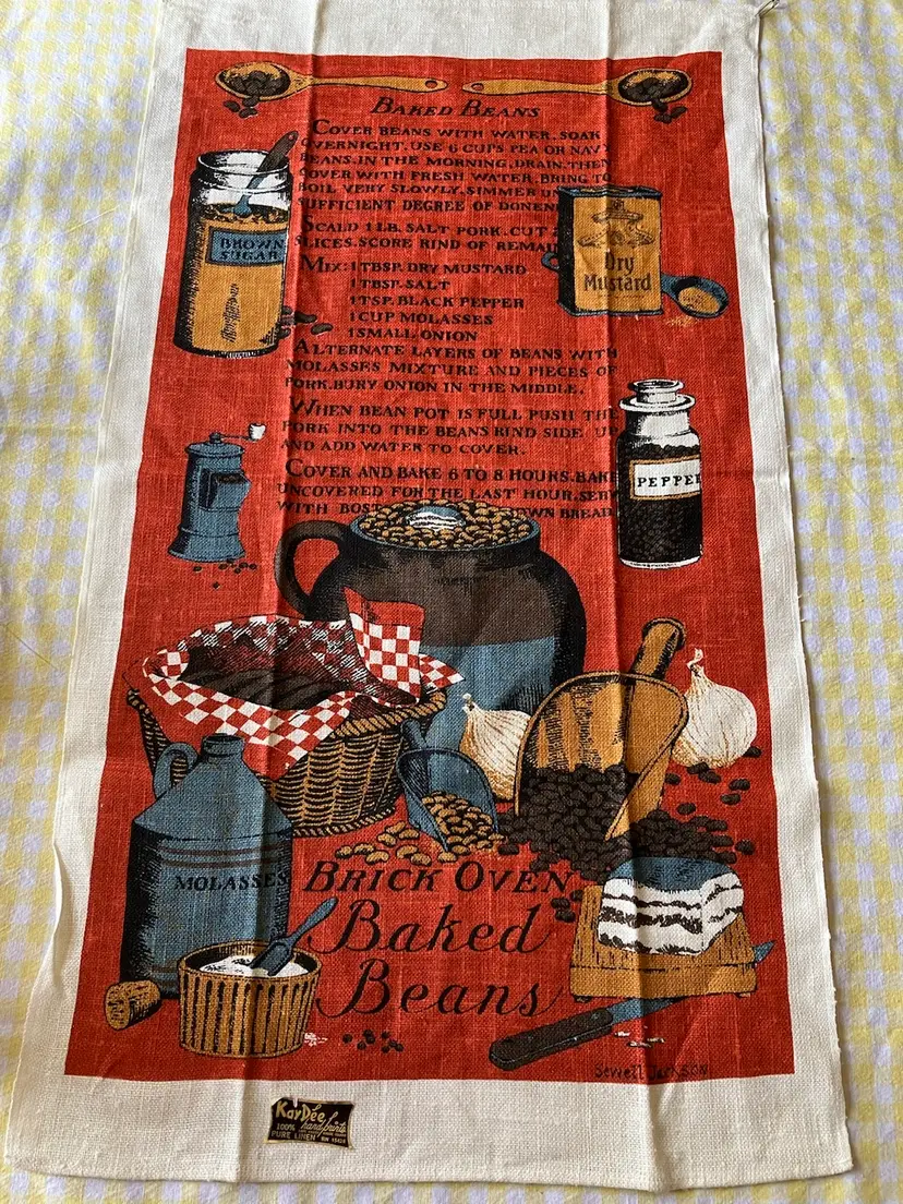 Vintage KayDee Linen Towel With Baked Bean Recipe