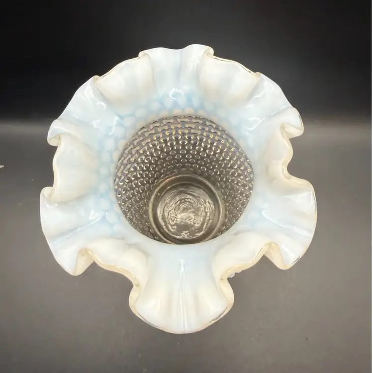 Fenton Art Glass French Opalescent Hobnail Ruffled Rim Vase - Glows