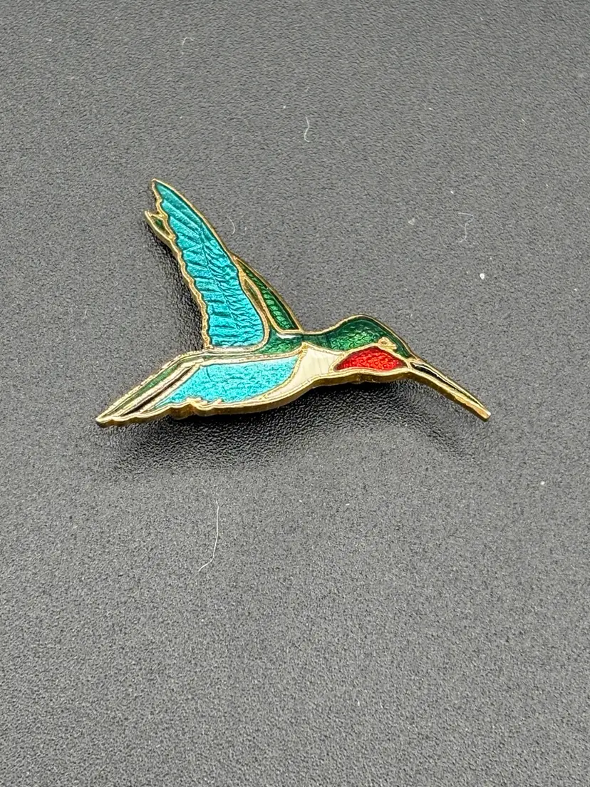 071. Wm Spear Hummingbird Pin Brooch Cloisonne Enamel Bird 1.5"