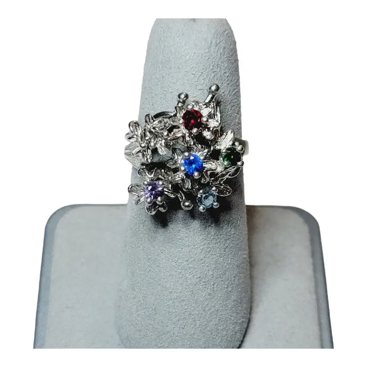 Colorful Multi Gemstone Sterling Silver Naatural Gemstones Ring Size 8 AS IS