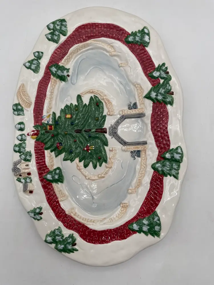 Vintage Spode Christmas Tree Village Skating Pond Cookie Platter