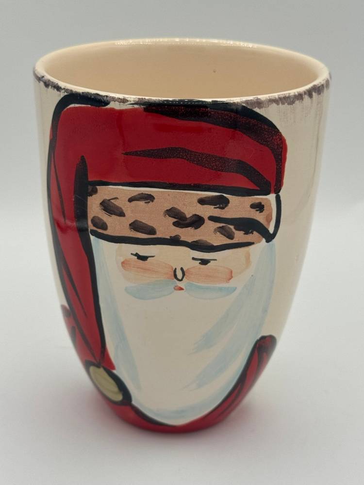 Italian Pottery Santa Vase By Cristina Fortini Hand Painted Vintage Signed