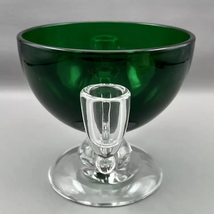 1950s Viking Glass Three Piece Flowerlite Evergreen Bowl 3 Way Planter Candle