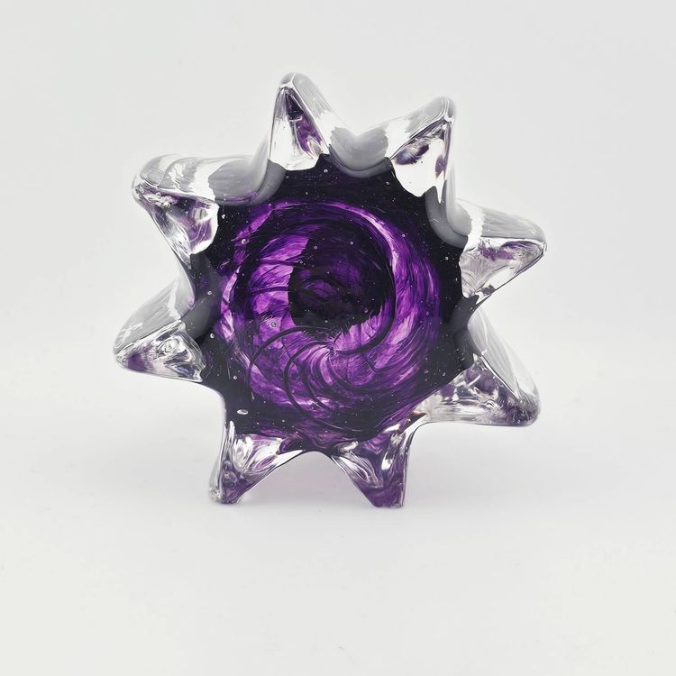 Signed Purple Star Art Glass Paperweight As Is
