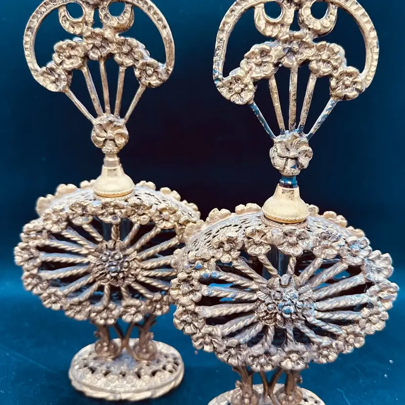 7. Hollywood Regency or Victorian-style filigree Ormolu Perfume bottles set of 2