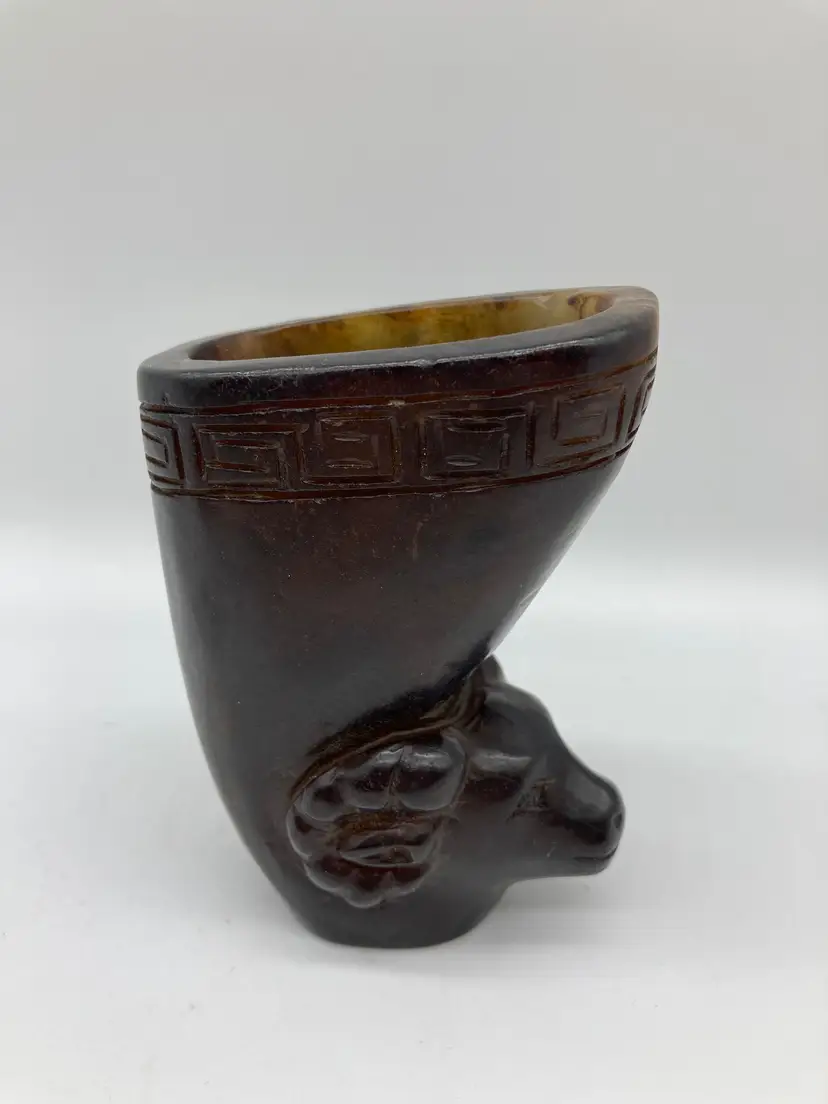 Chinese Ram's Head Drinking Cup Made of Soapstone or Similar Material