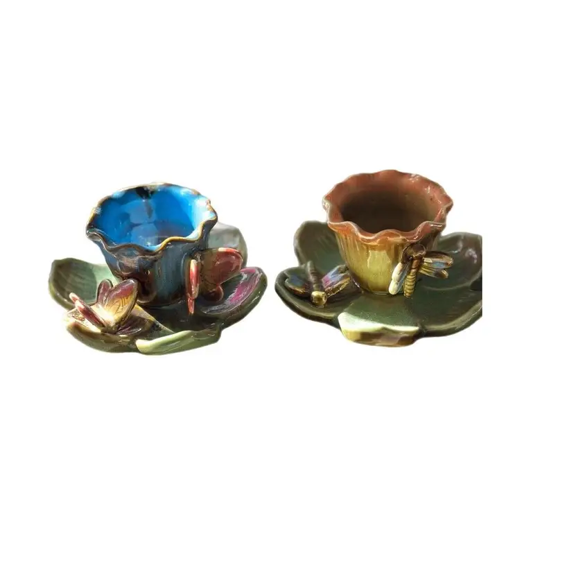 Lotus Candle Holders with Butterflies and Dragonflies set of 2