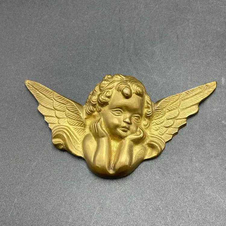 Brass Cherubs Angels Wall Hanging Figures Hollywood Regency Style Set of 2