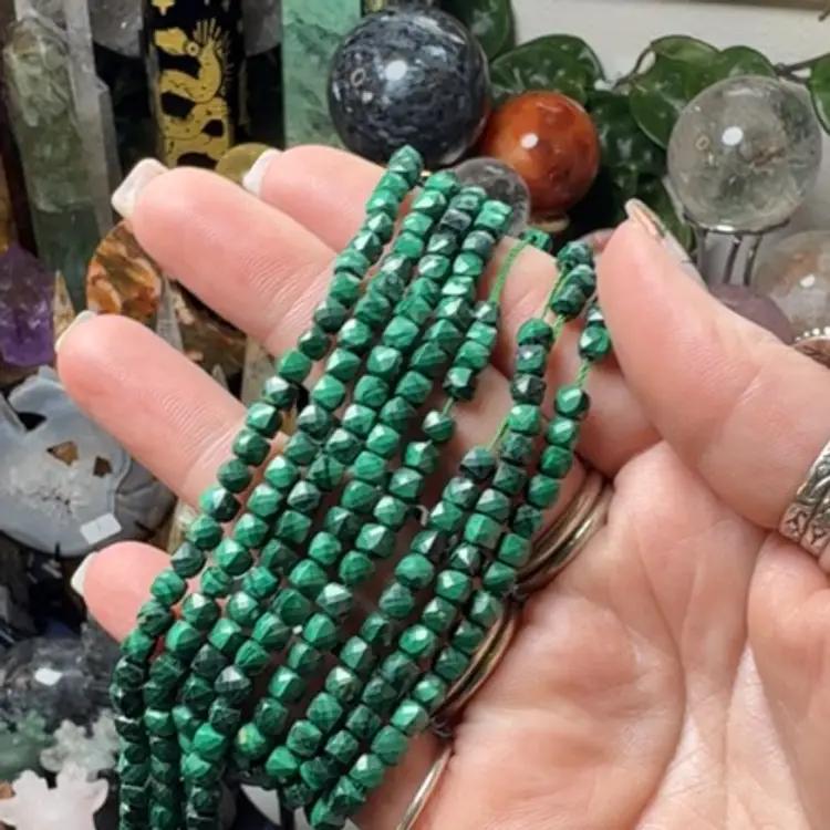 Malachite 4mm Facet Cube Bracelet