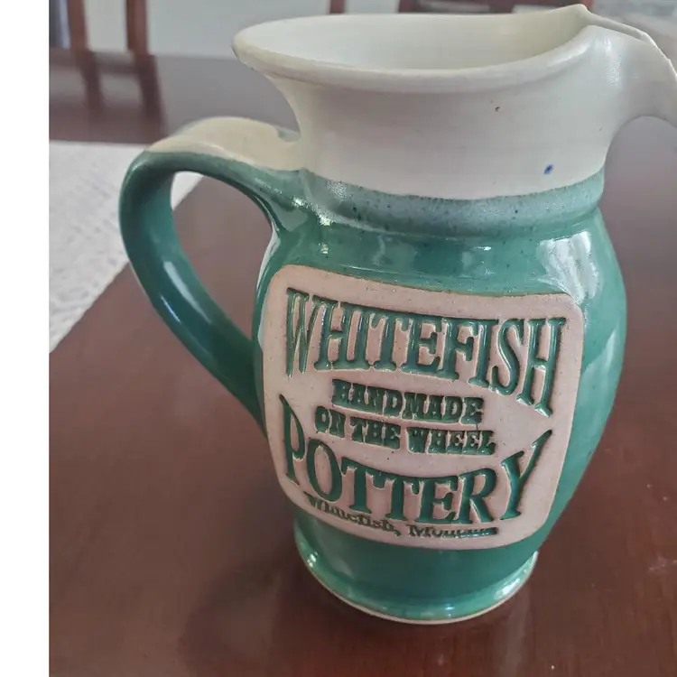 Handmade Green Pottery Pitcher Whitefish Pottery Montana