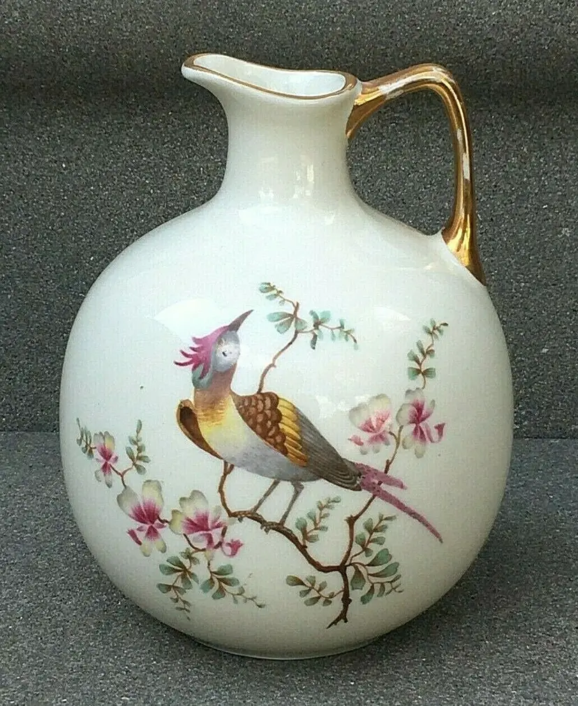 Asian Themed Ewer Pitcher Vase Bird on Branch Vintage