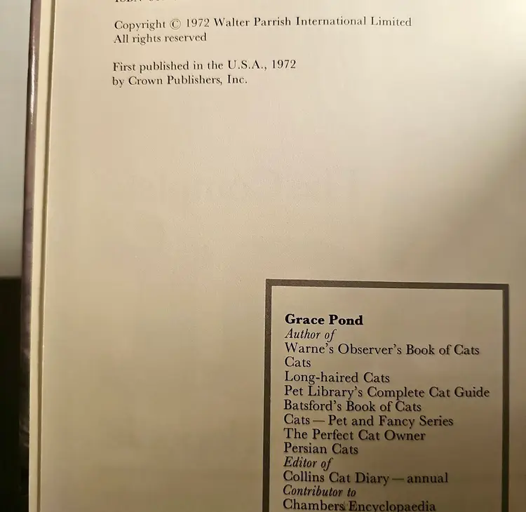 The complete Cat encyclopedia Edited By Grace Pond 1972