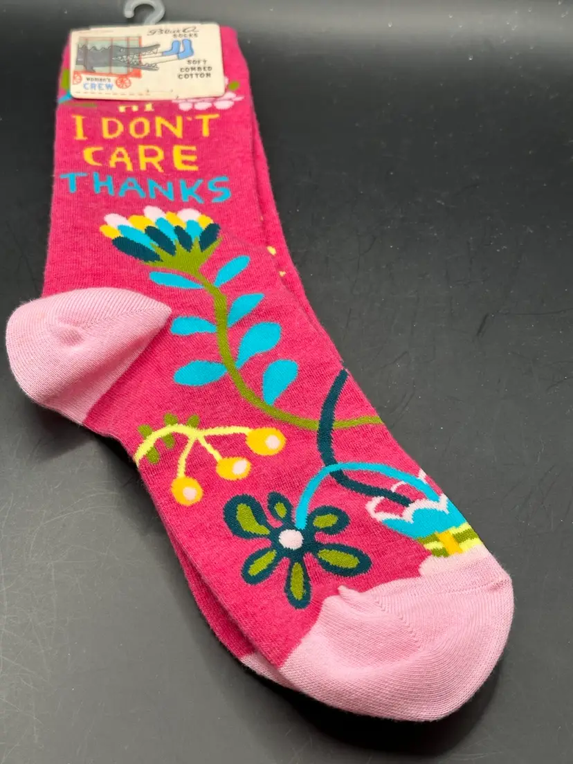 Blue Q Women's Crew Socks Hi I don't care Thanks women shoe size 5-10