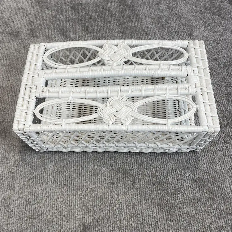 Vintage Rattan Wicker Tissue Box Cover Holder 70s Boho Bathroom 10" X 5 3/4"