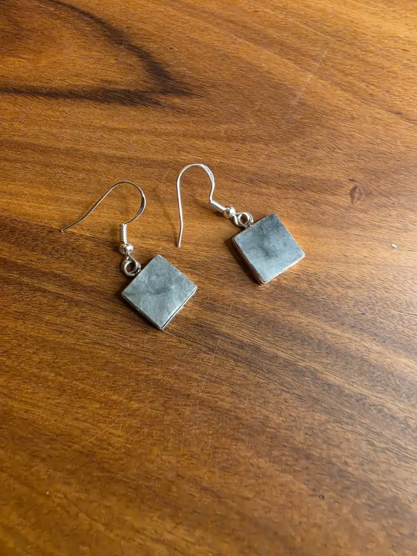 Pair of Jade earrings in sterling silver setting.