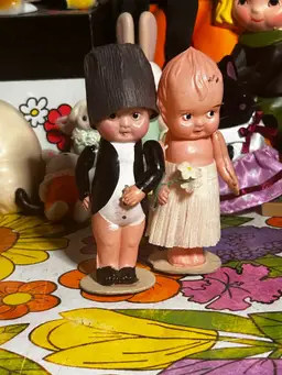 Cute Celluloid Jointed Doll Bride and Groom